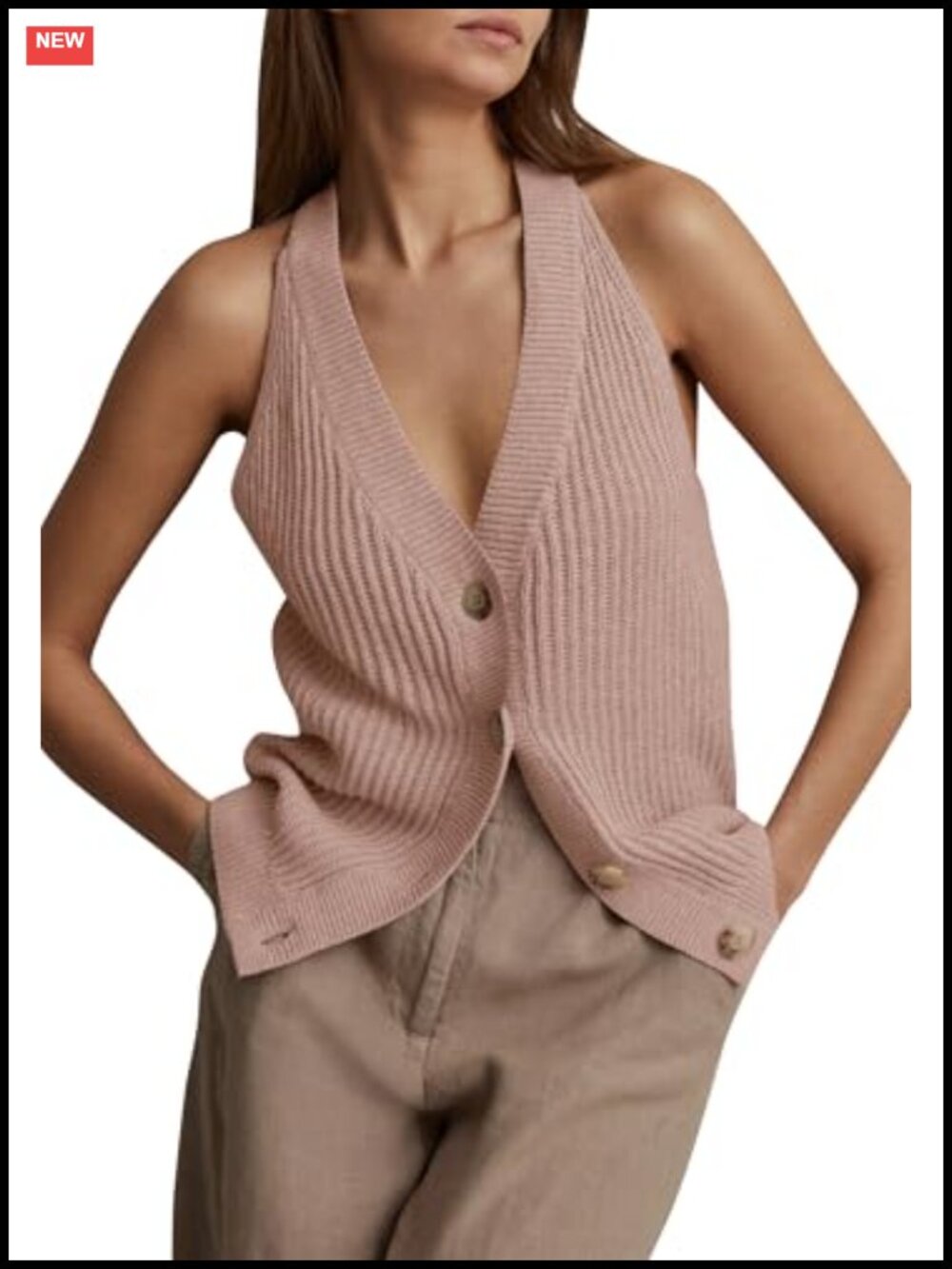 Button Front Sweater Vest V Neck Sleeveless Knit Tank Top
